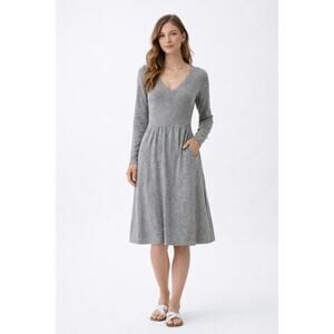 GAP CashSoft Heather Gray Long Sleeve Knit Midi Dress Medium